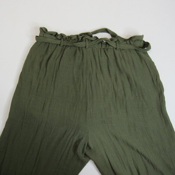 by & by Womens Linen Paperbag-Waist Pants w/ Built in Shorts Size XL Olive Green - Picture 3 of 8